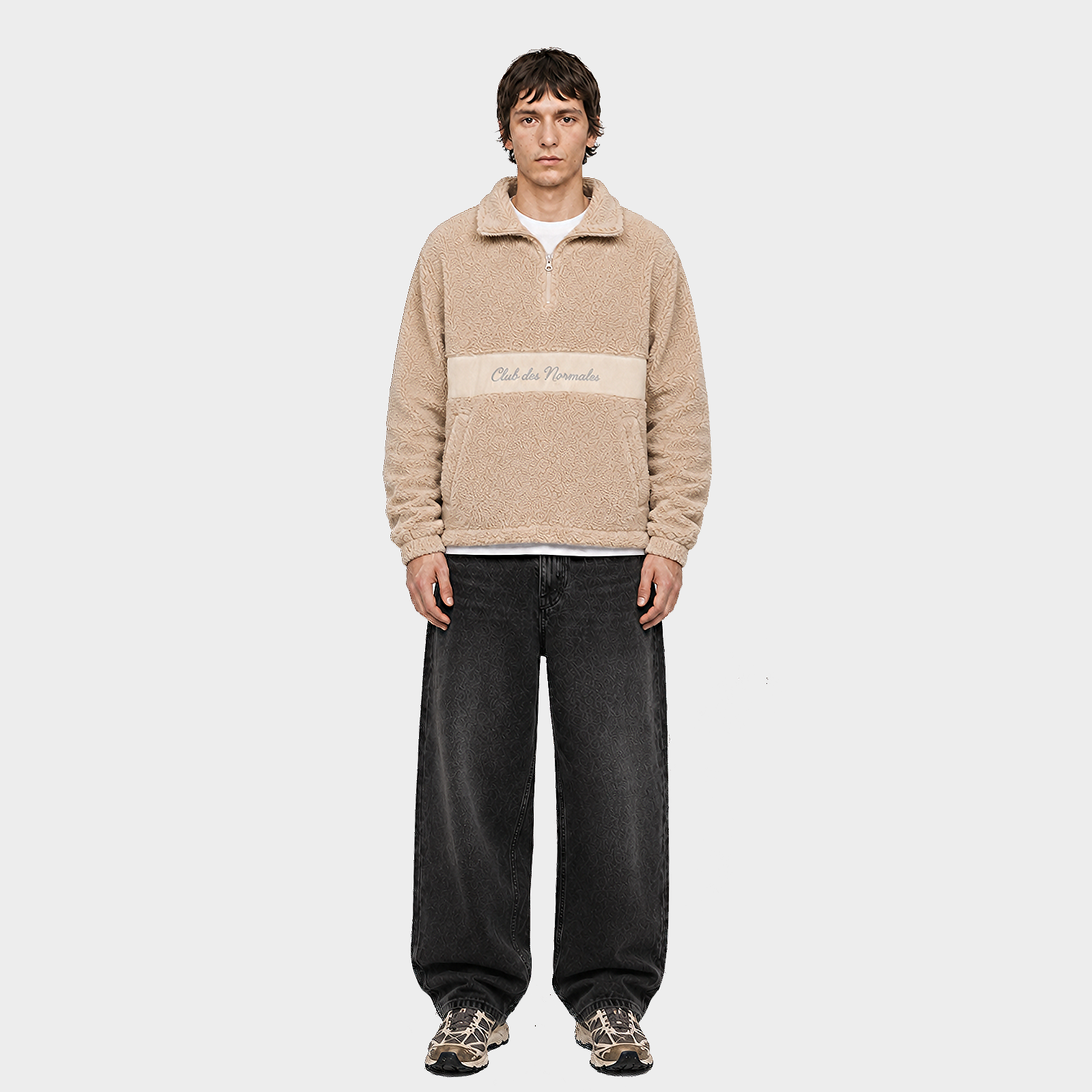 Teddy Cropped Quarter Zip - Beige