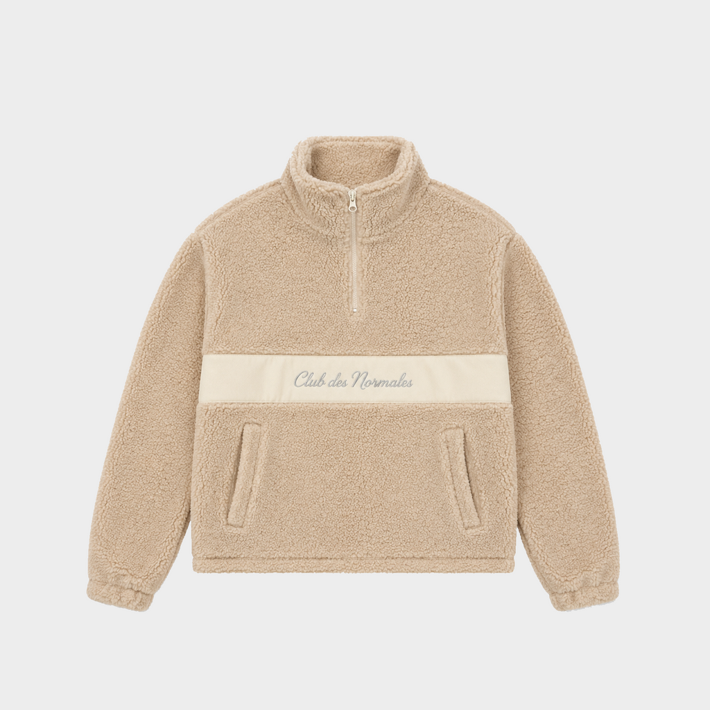 Teddy Cropped Quarter Zip - Beige