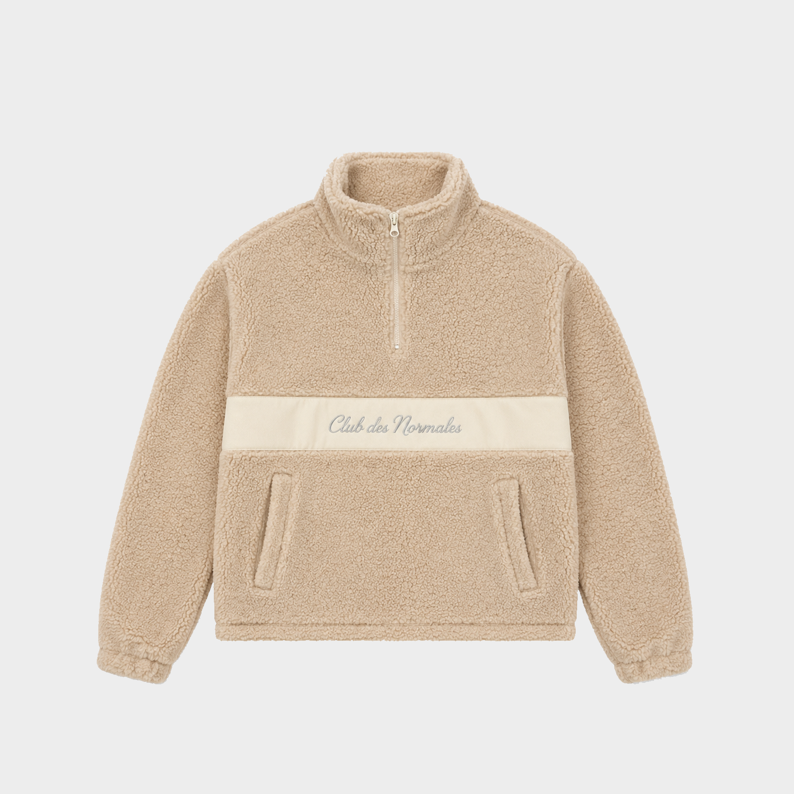 Teddy Cropped Quarter Zip - Beige