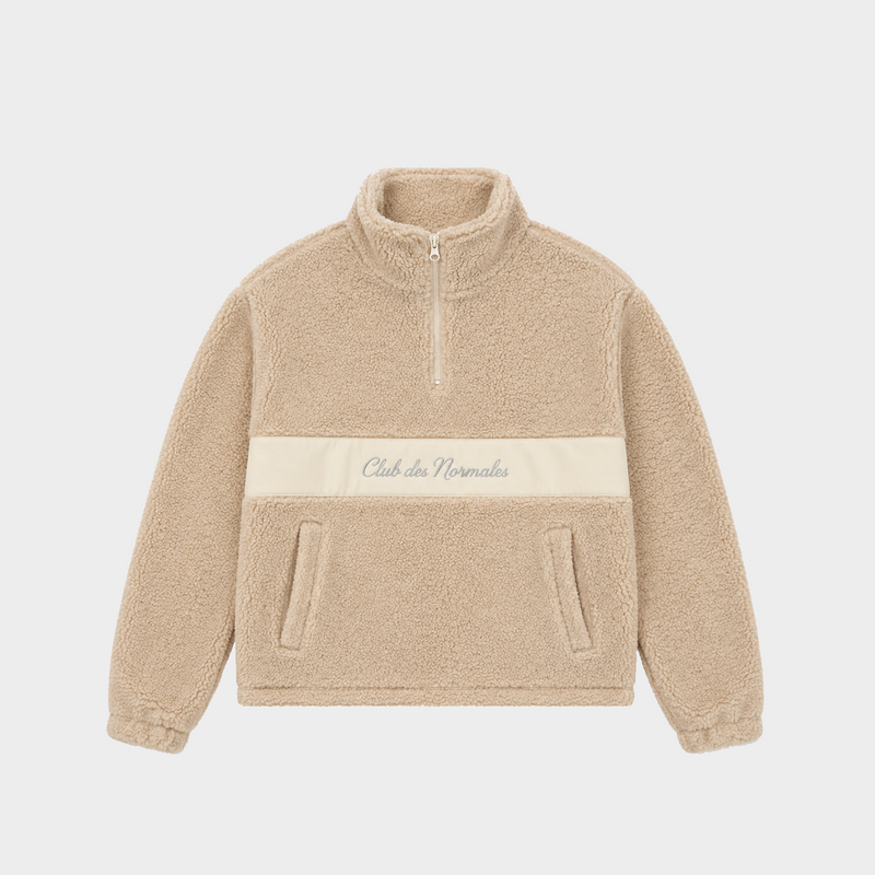Teddy Cropped Quarter Zip - Beige