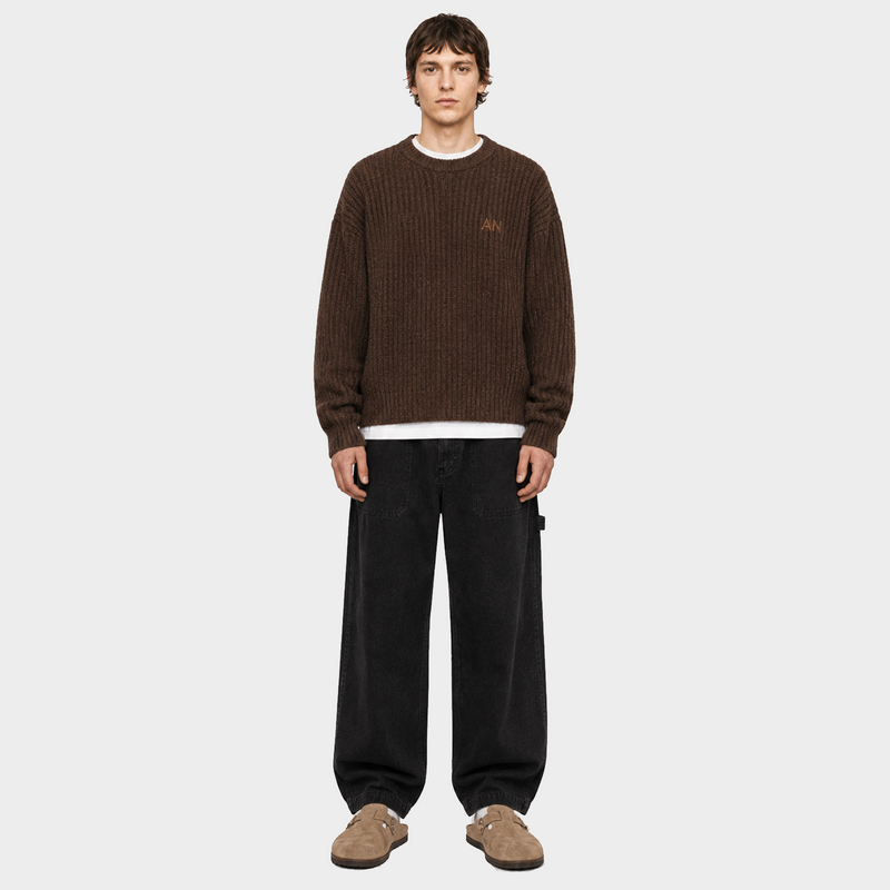 Fuzzy Crew Knit - Chocolate Brown
