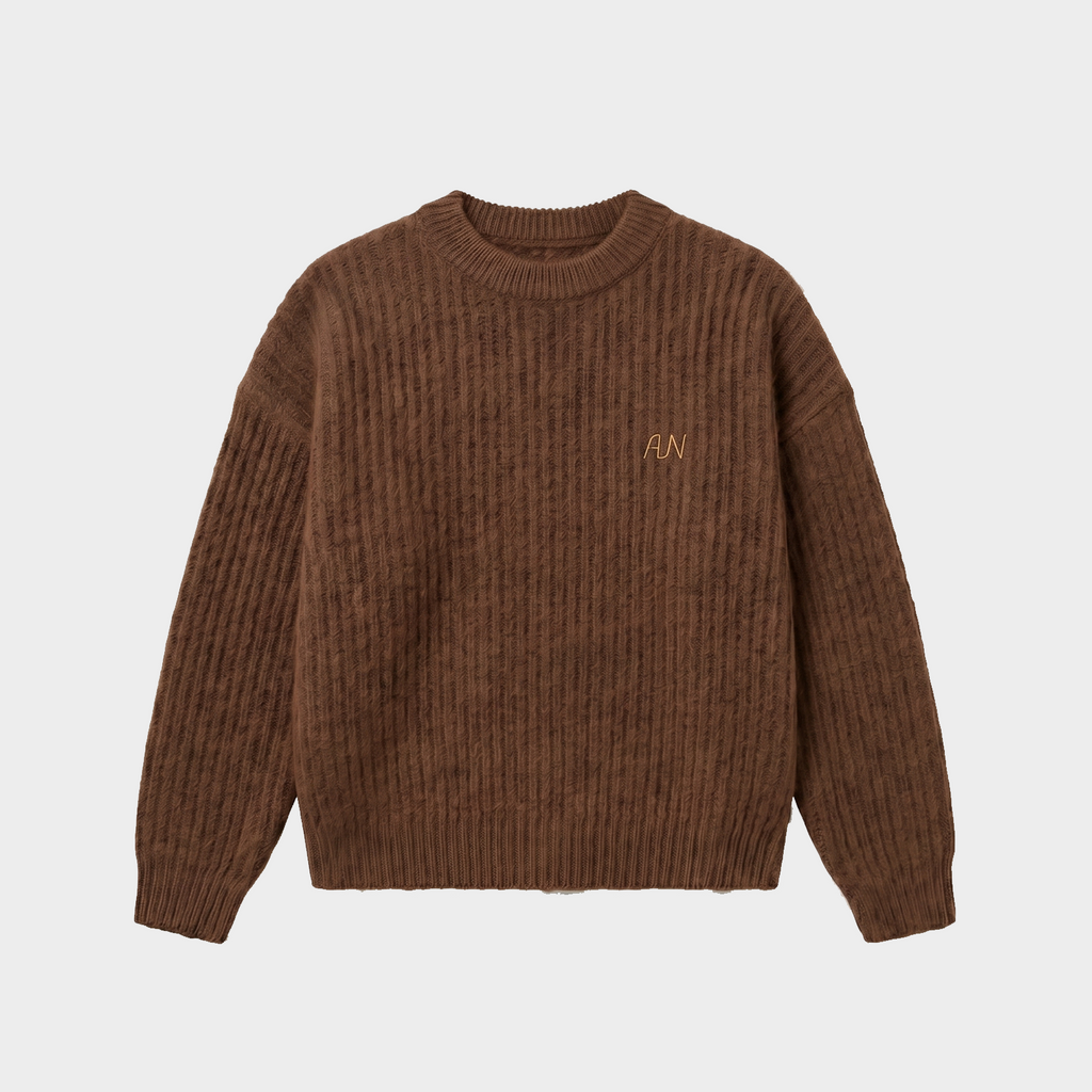 Fuzzy Crew Knit - Chocolate Brown