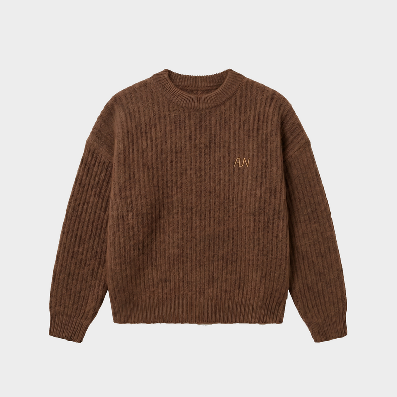 Fuzzy Crew Knit - Chocolate Brown
